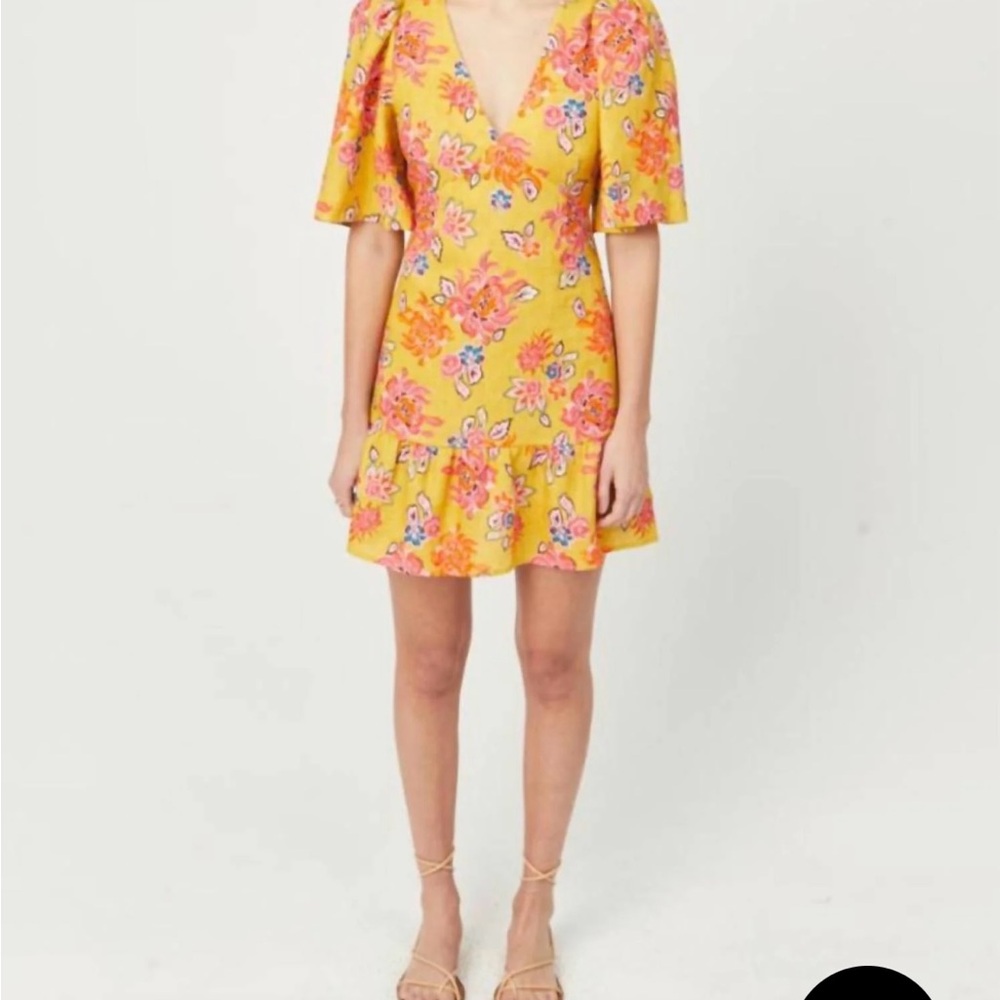 RHODE Yellow Pink Ruffled Tiered Mini Dress